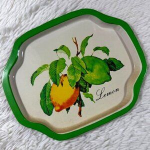 Vintage Lemons & Leaves Spring Green Trim Small Metal Tray